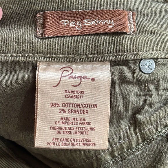Paige Denim Peg Skinny Fir Green, army green, skinny Jean, size 27 - Picture 4 of 7